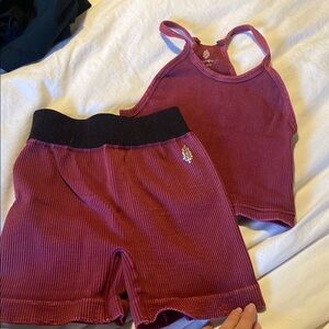 Free People Movement Ribbed Burgundy Tank and Shorts Set
